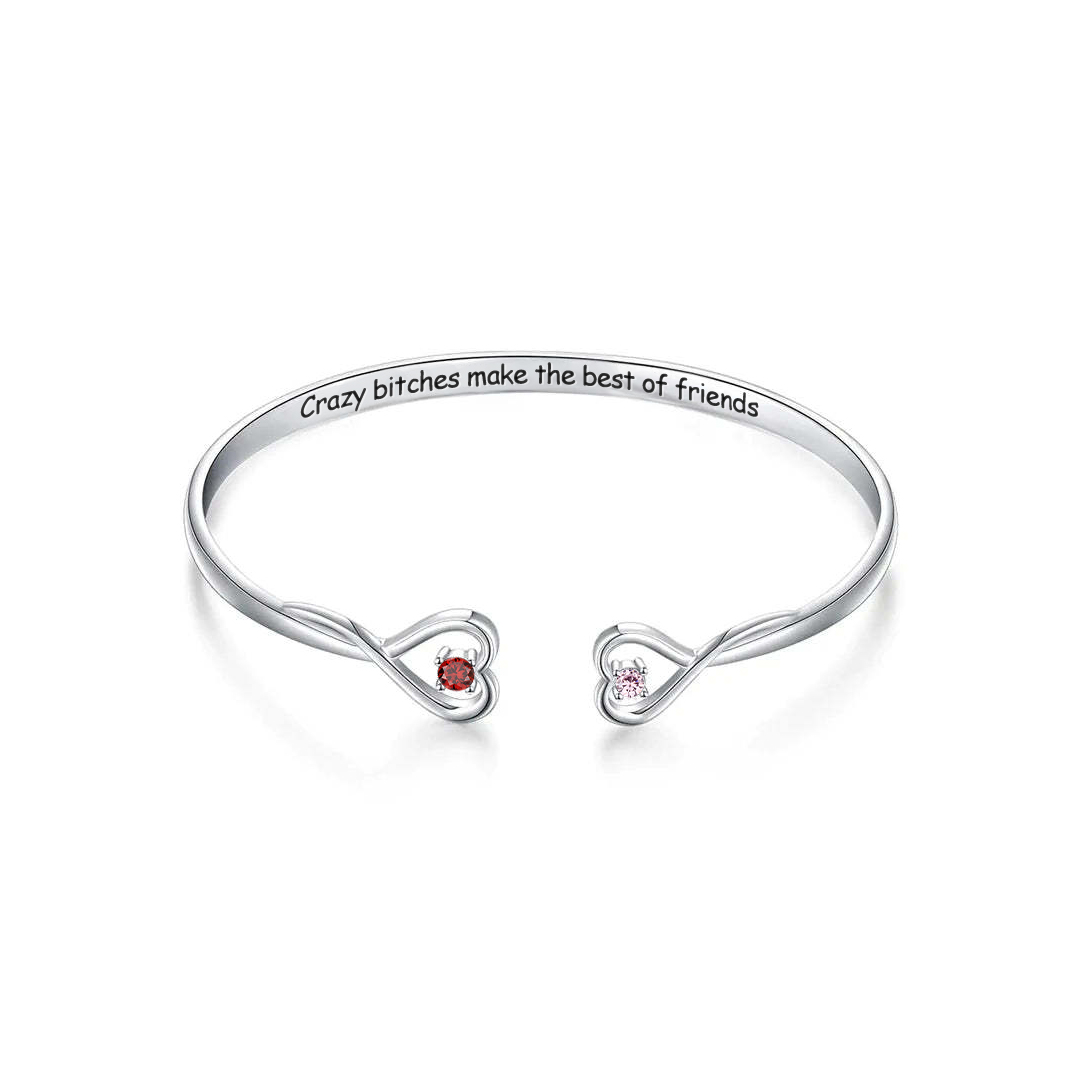 For Friend- Crazy Bitches Double Hearts Customized Birthstones Bracelet