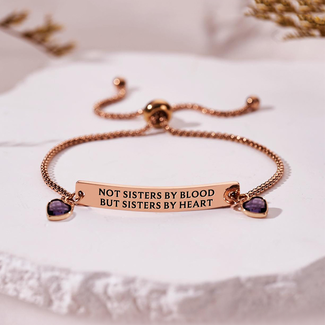 For Friend - Sister By Heart Engraved Heart Customized Birthstones Bracelet