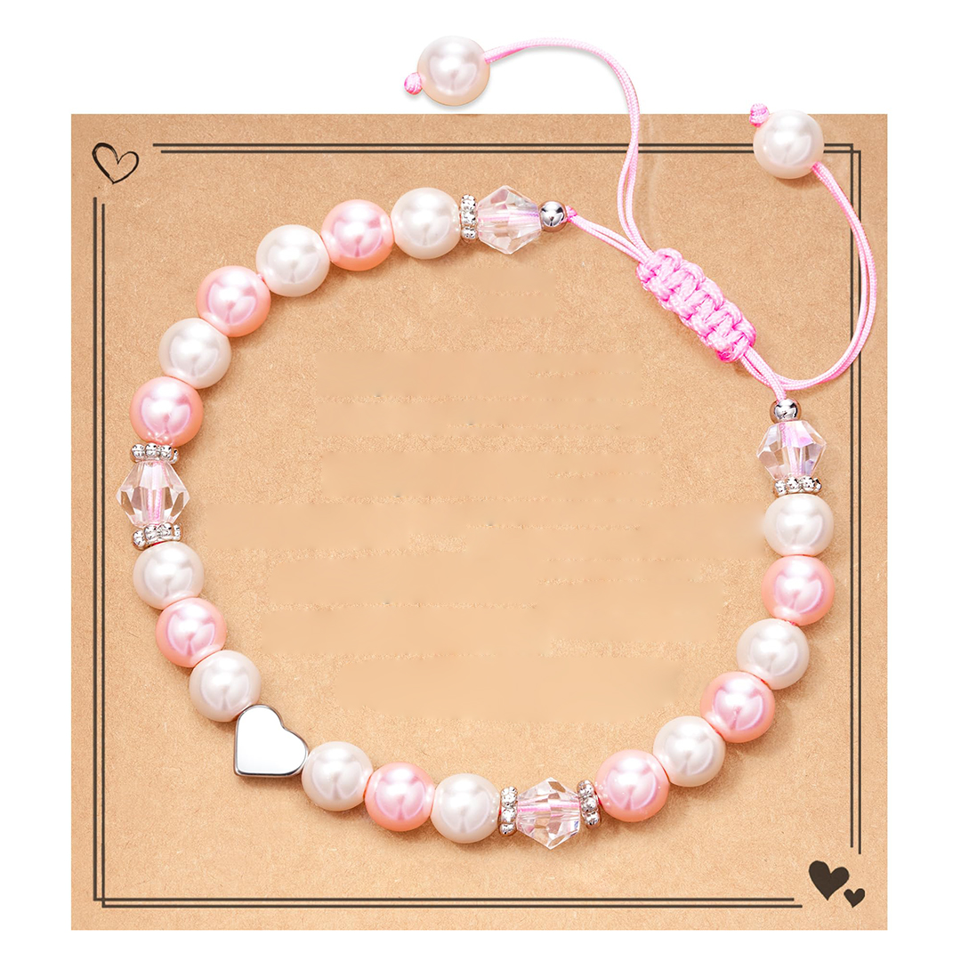 For Granddaughter - Pink & White Pearl Heart Bracelet 