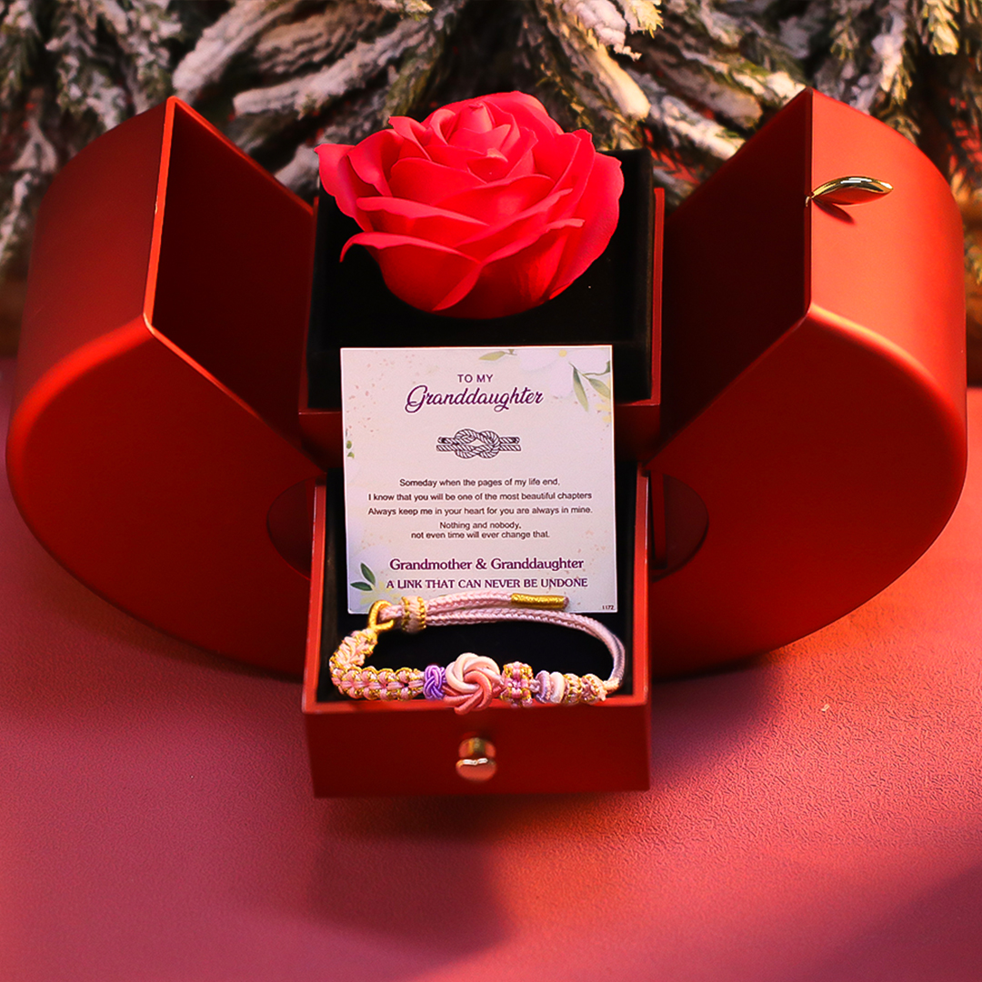 For Granddaughter - Peach Blossom Knot Bracelet With Apple Rose Pack