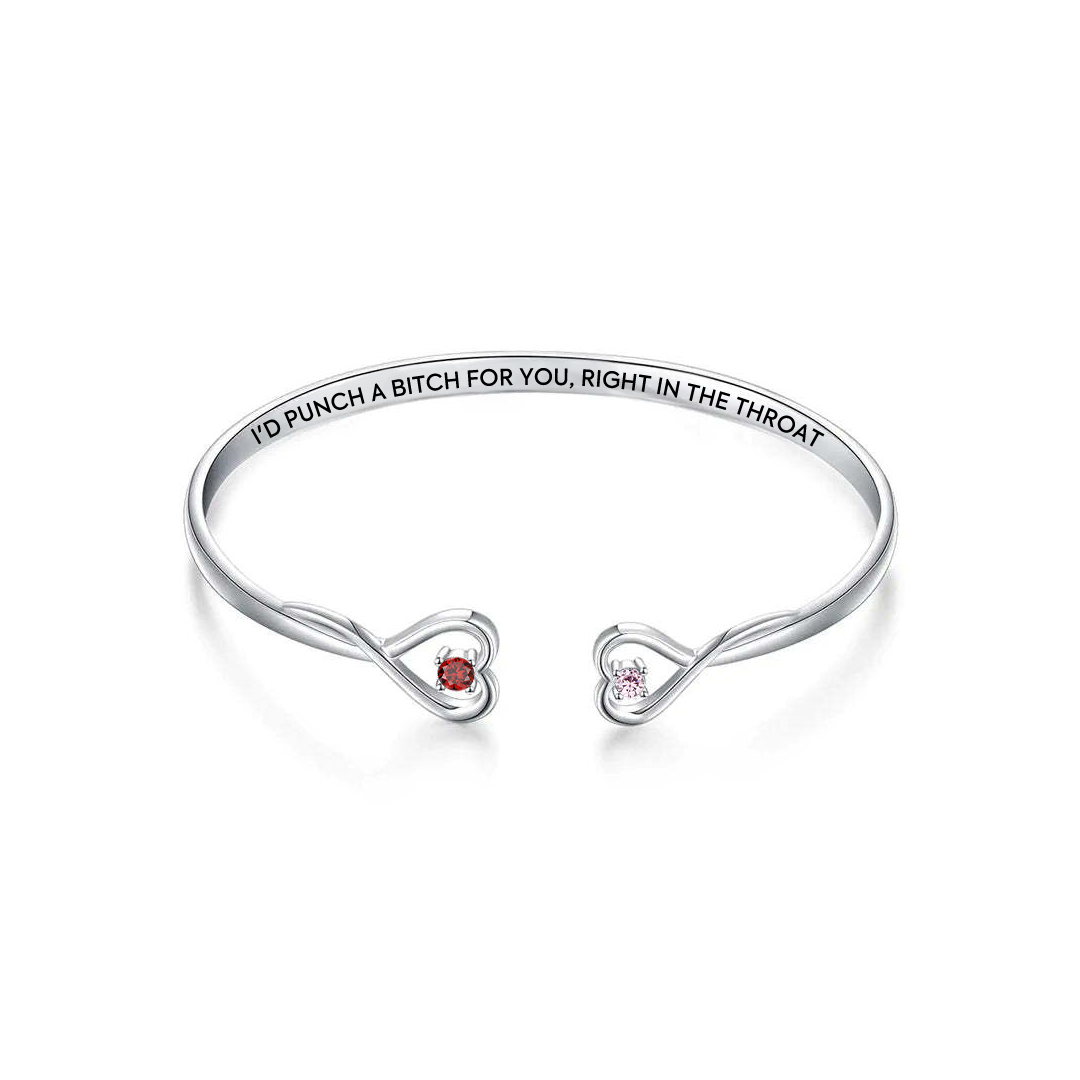 For Friend- I'd Punch a Bitch for You Double Heart Birthstone Bracelet