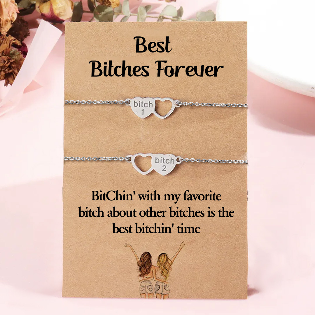 For Friend -Best Bitches Forever Heart Set Bracelet