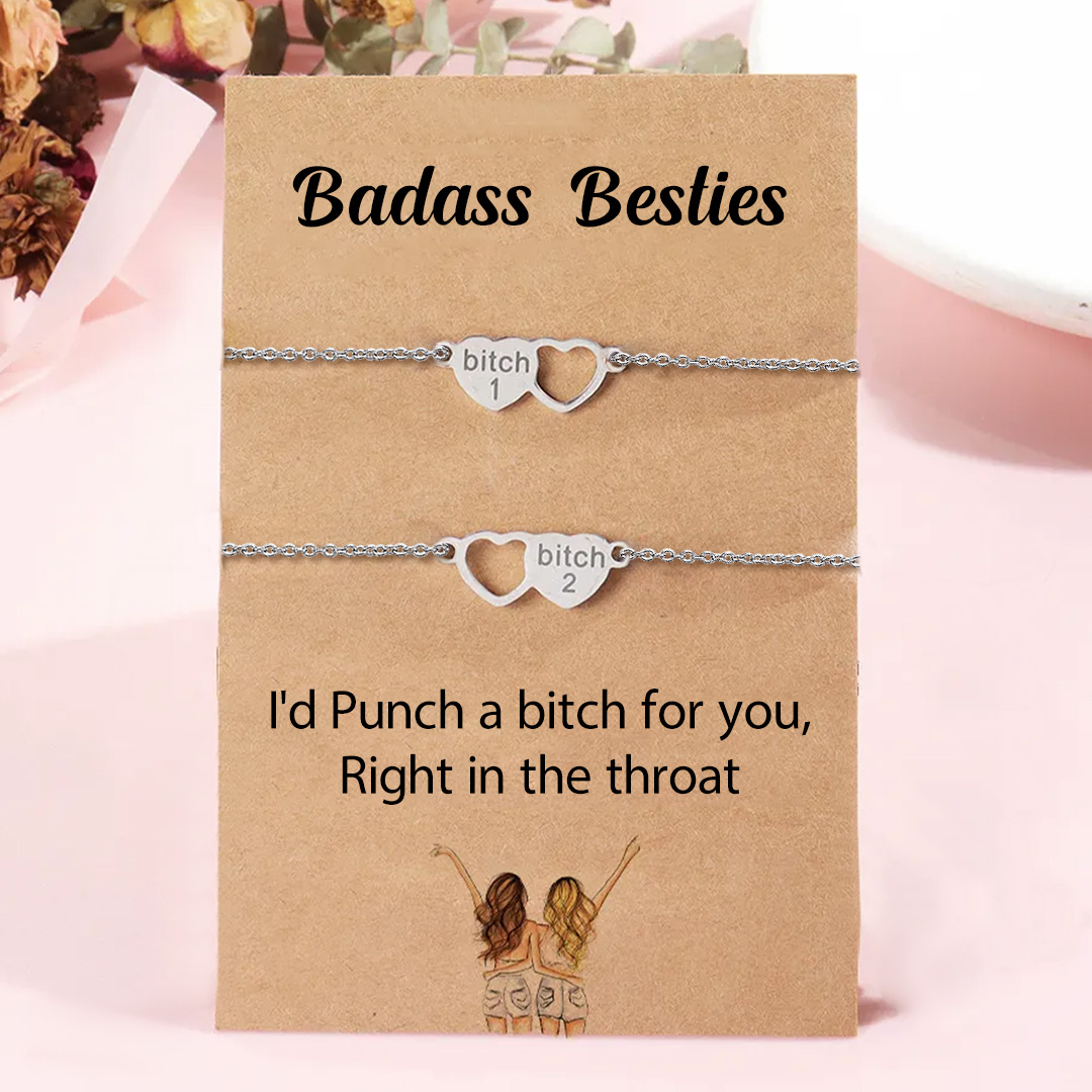 For Friend -I'd Punch a Bitch for You Heart Set Bracelet
