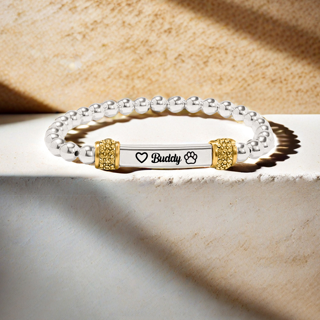 FOR MEMORIAL - My Four-legged Angel is Always Near By Custom Name Bead Stretch Bracelet