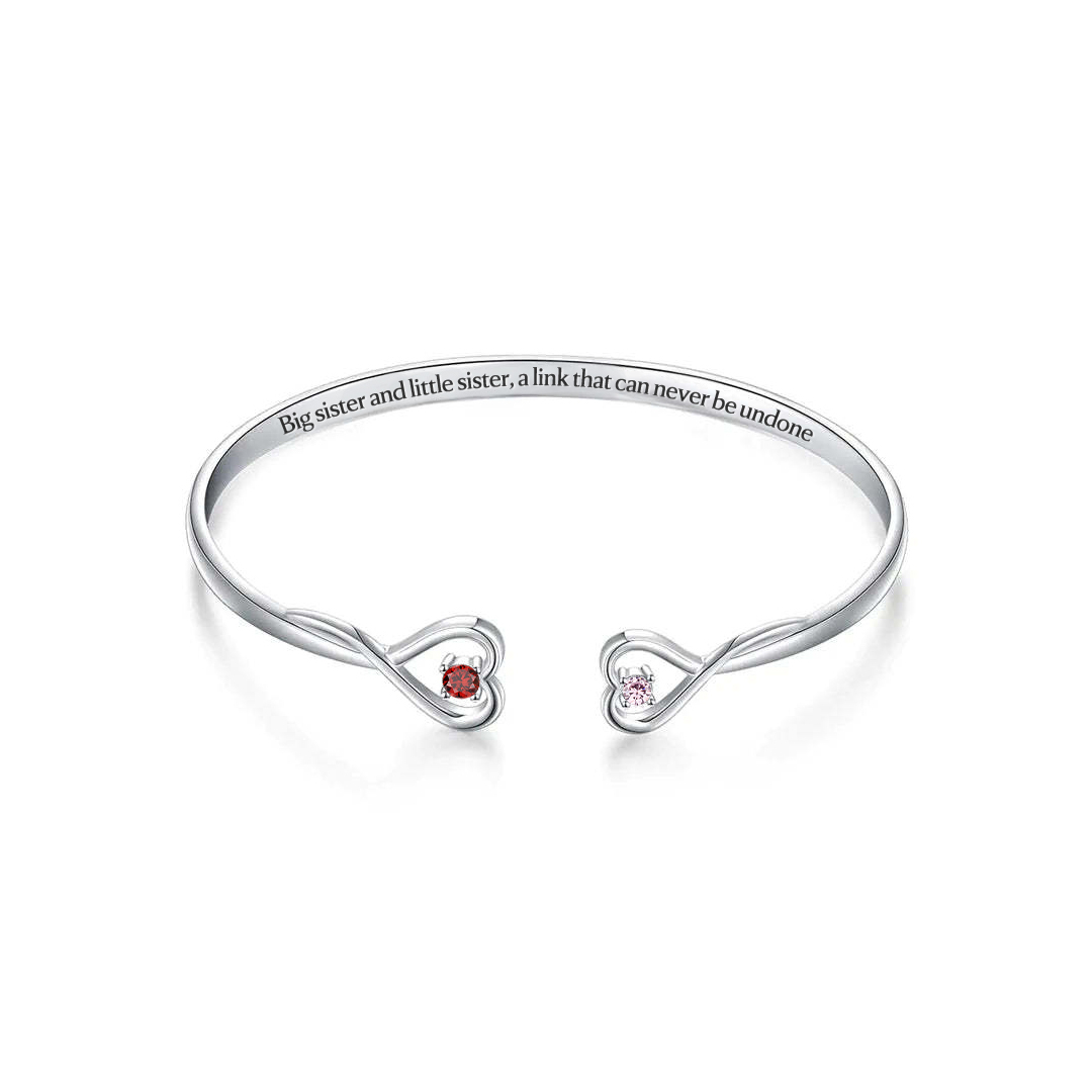For Friend - Big Sis & Little Sis Double Hearts Custom Birthstones Bracelets