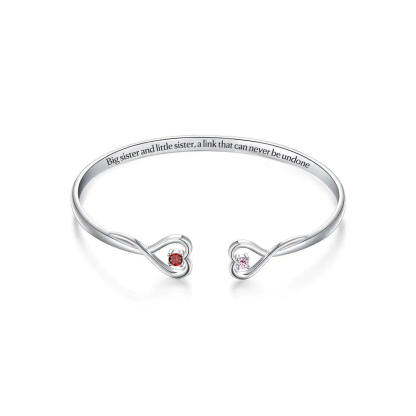For Friend - Big Sis & Little Sis Double Hearts Custom Birthstones Bracelets