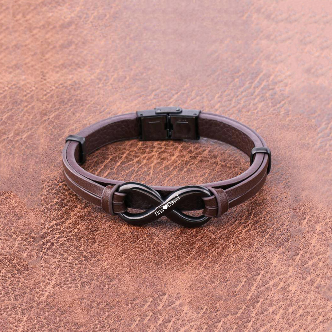 For Love - I Love You Forever And Always Infinity Leather Men's Bracelet