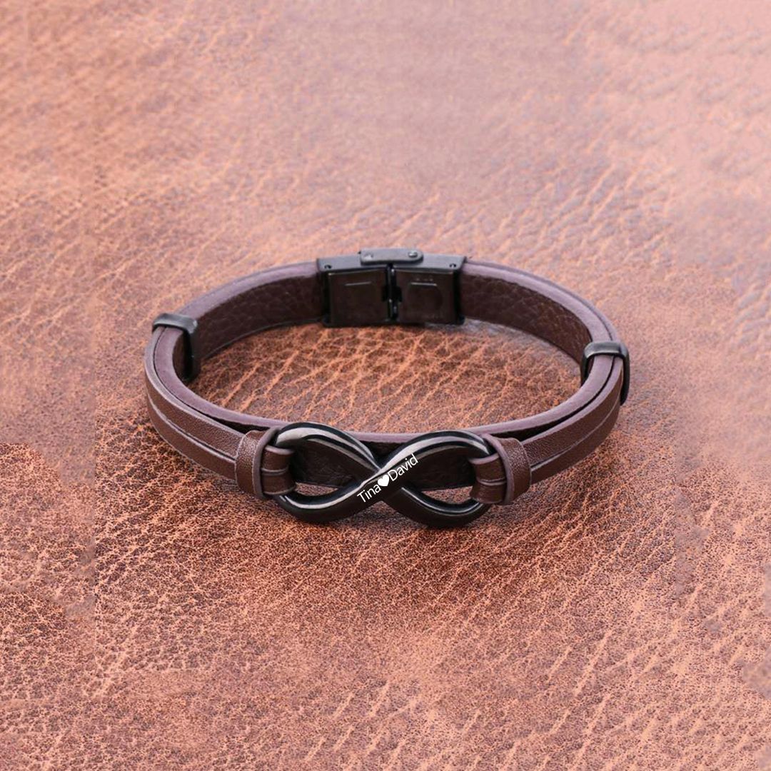 For Love - I Love You Forever And Always Infinity Leather Men's Bracelet