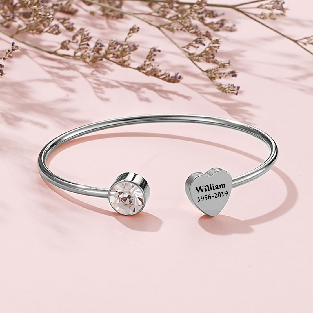Personalized Custom Memorial Text Heart Birthstone Bracelet
