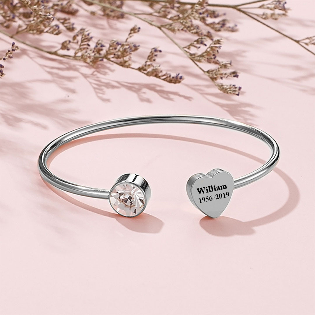 Personalized Custom Memorial Text Heart Birthstone Bracelet