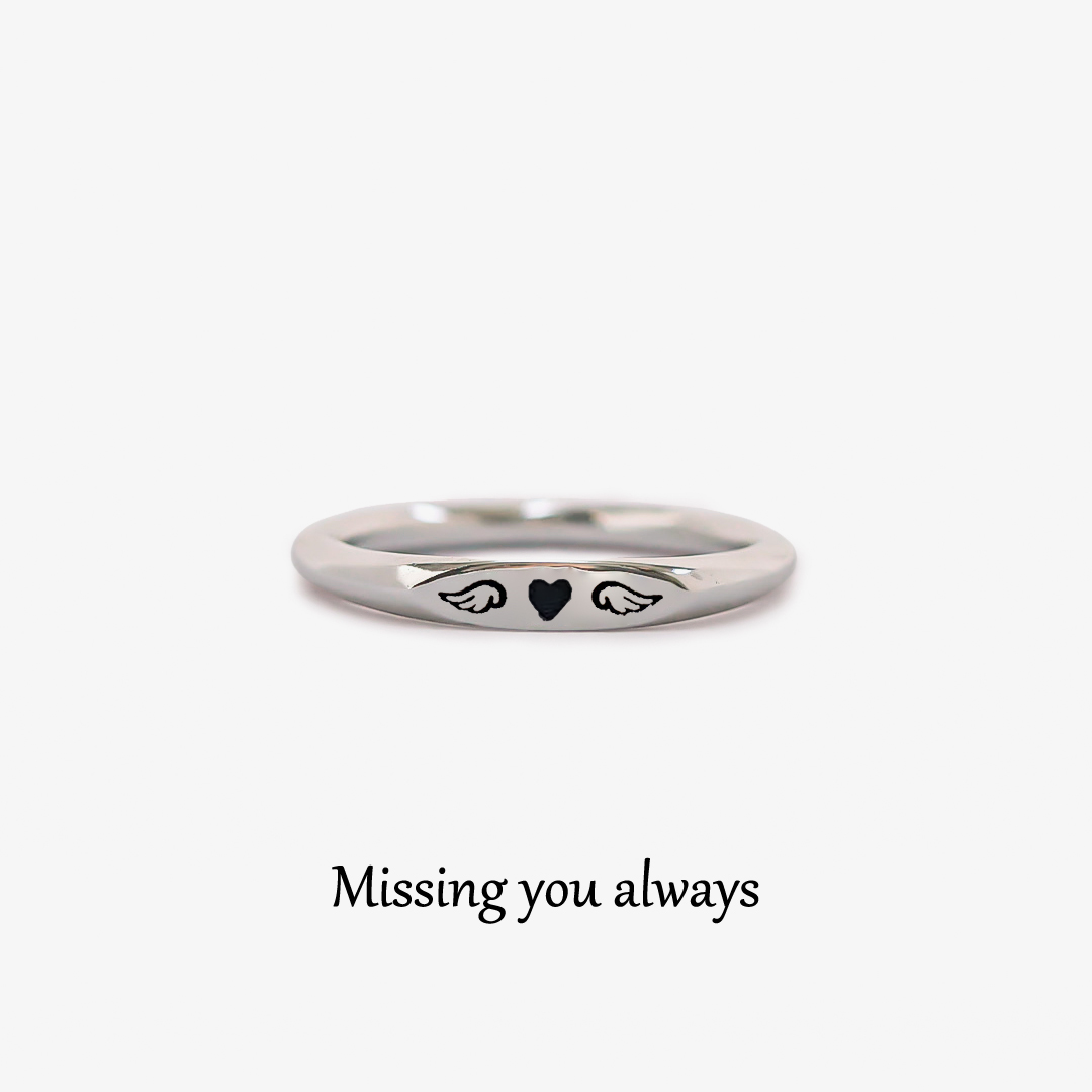 For Memorial - Heart With Wings Thin Ring