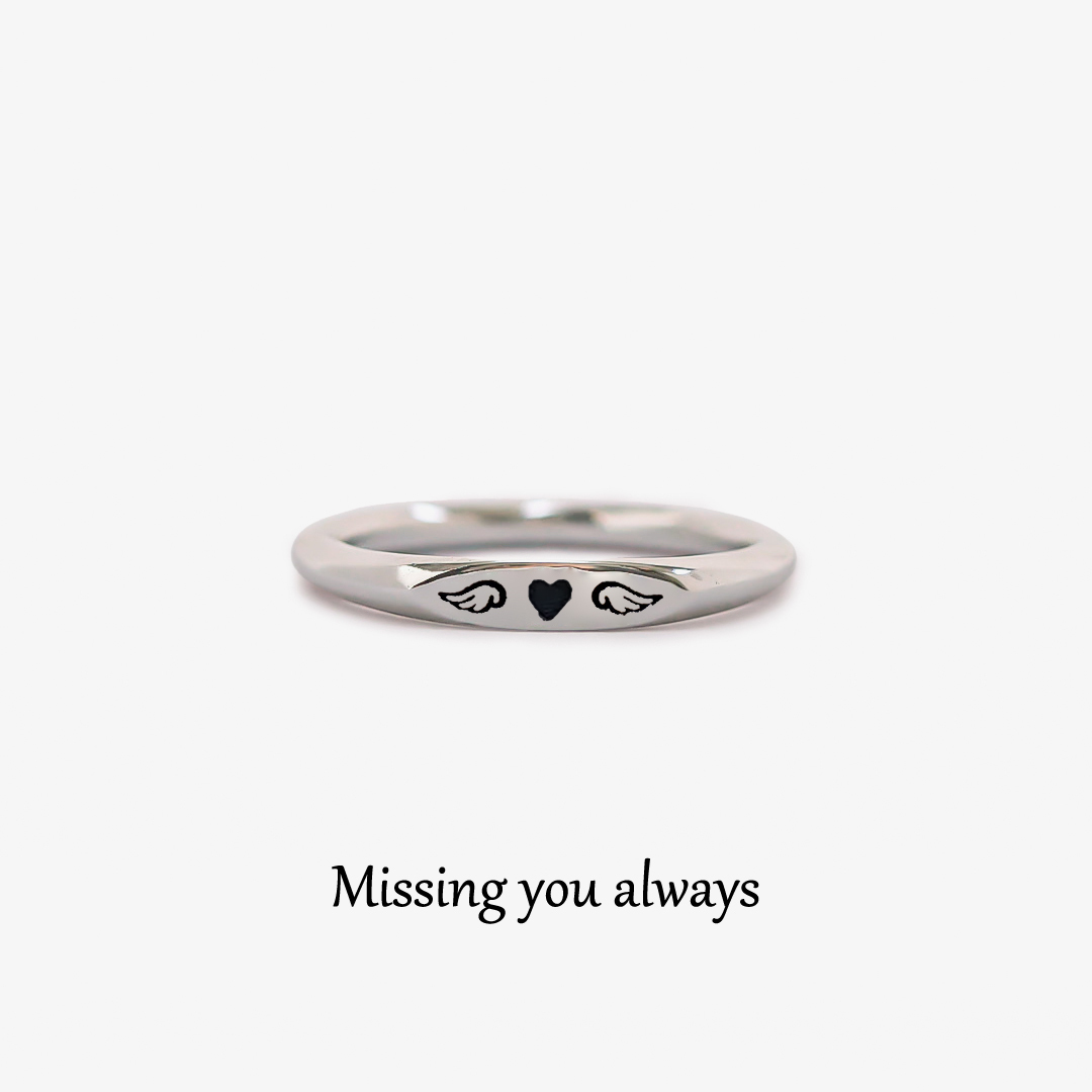 For Memorial - Heart With Wings Thin Ring