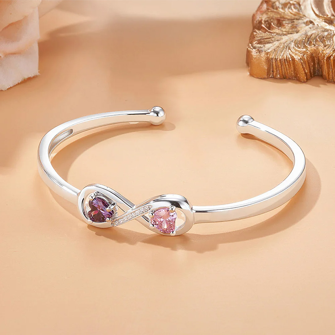 Personalized Aunt And Niece Birthstones and Name Cuff Bracelet