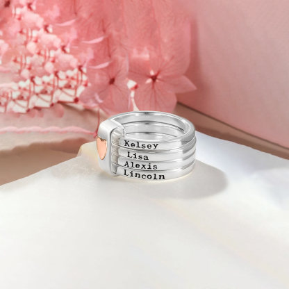 Personalized Heart Women Stacking Rings with Engraved 2-5 Names