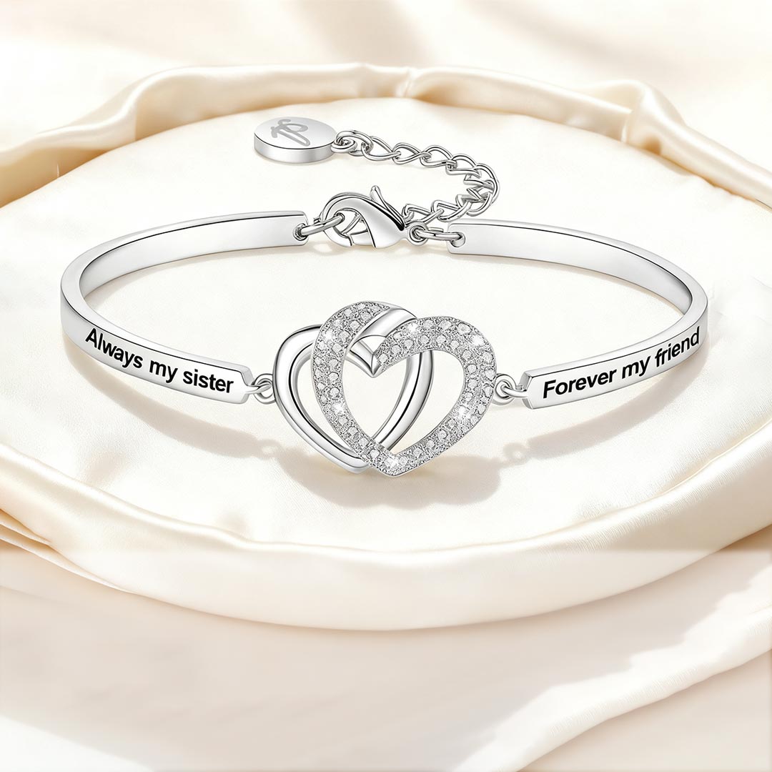 Always My Sister Forever My Friends Double Heart Bracelet