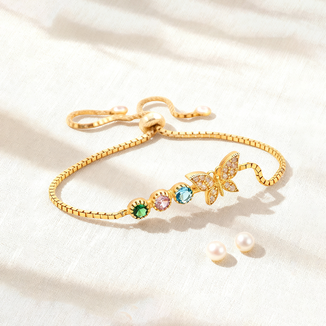Personalized Sisters are like butterflies birthstones Bracelet