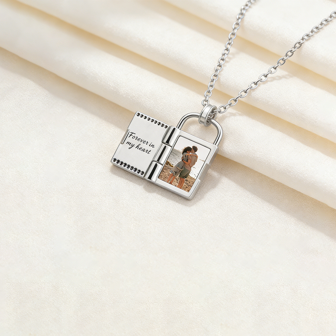 For Love - Customized Photo Love Lock Book Necklace