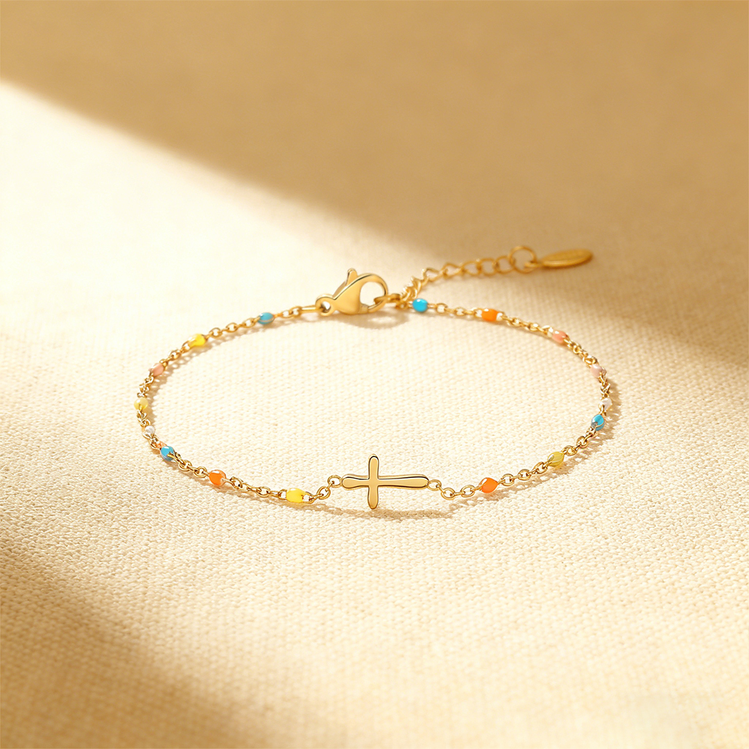 Easter Day Special Offer - Dainty Colorful Beads Cross Bracelet