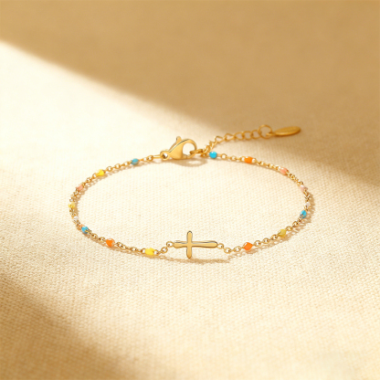 Easter Day Special Offer - Dainty Colorful Beads Cross Bracelet