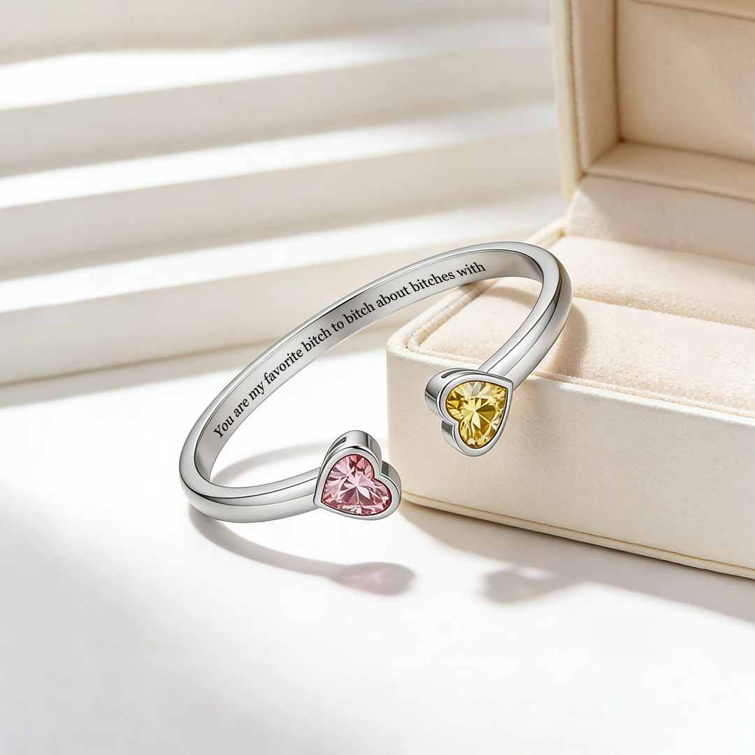 For Friends - You Are My Favorite Bitch Double Heart Birthstone Bracelet