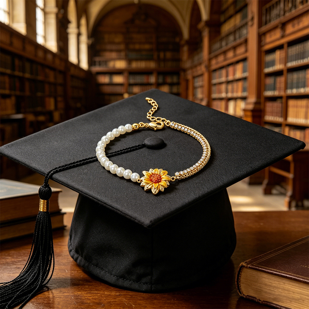 Happy Graduation Sunflower Pearl Bracelet