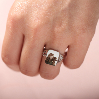 "Angel's Companion" Pet Portrait & Birthstone Personalized Memorial Ring
