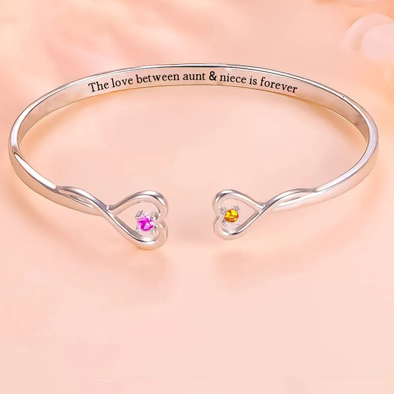 Aunt and Niece Love Eternal Birthstone Double Heart Bracelet