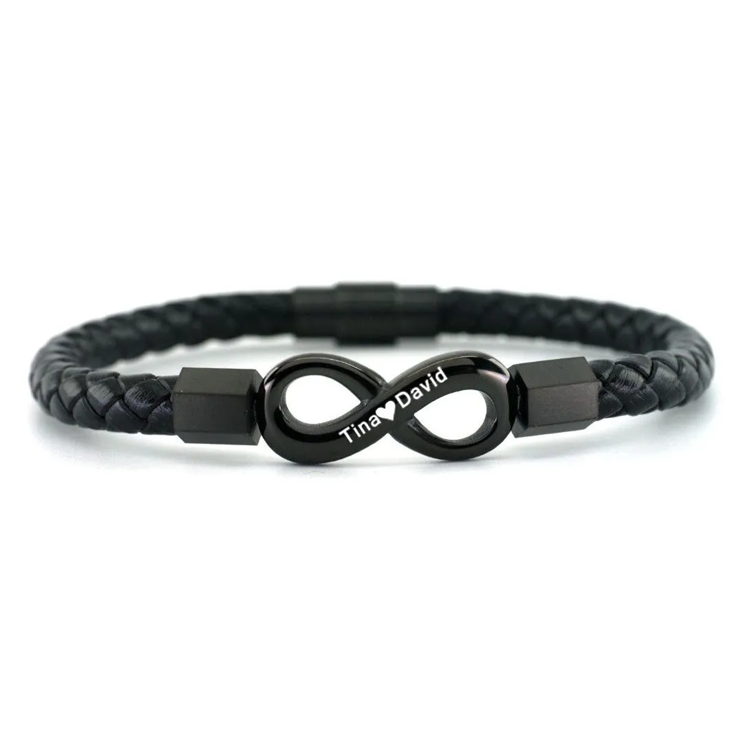 For Son - Personalized 2 Names Infinity Leather Bracelet