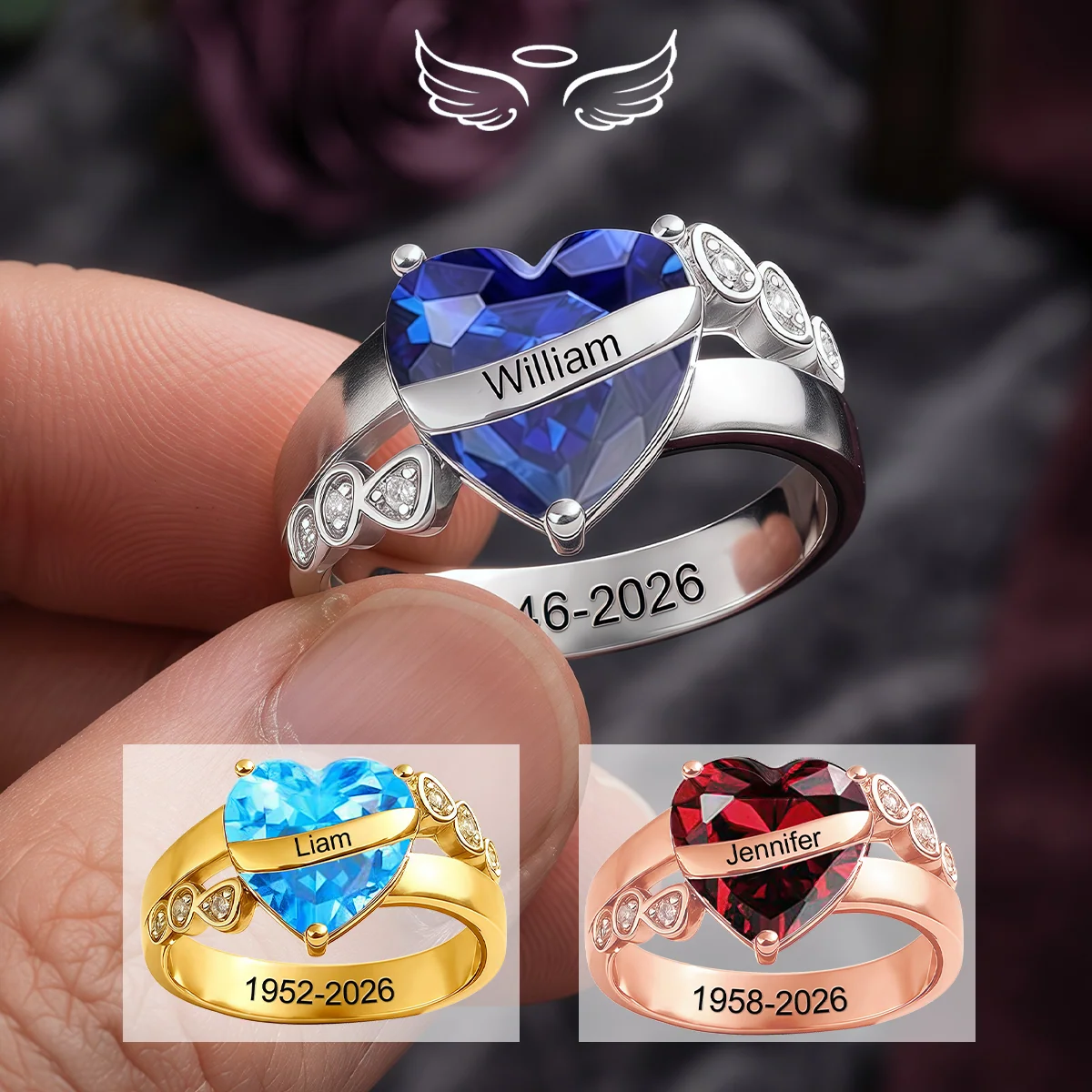 Personalized Memorial Birthstone And Name Years Ring