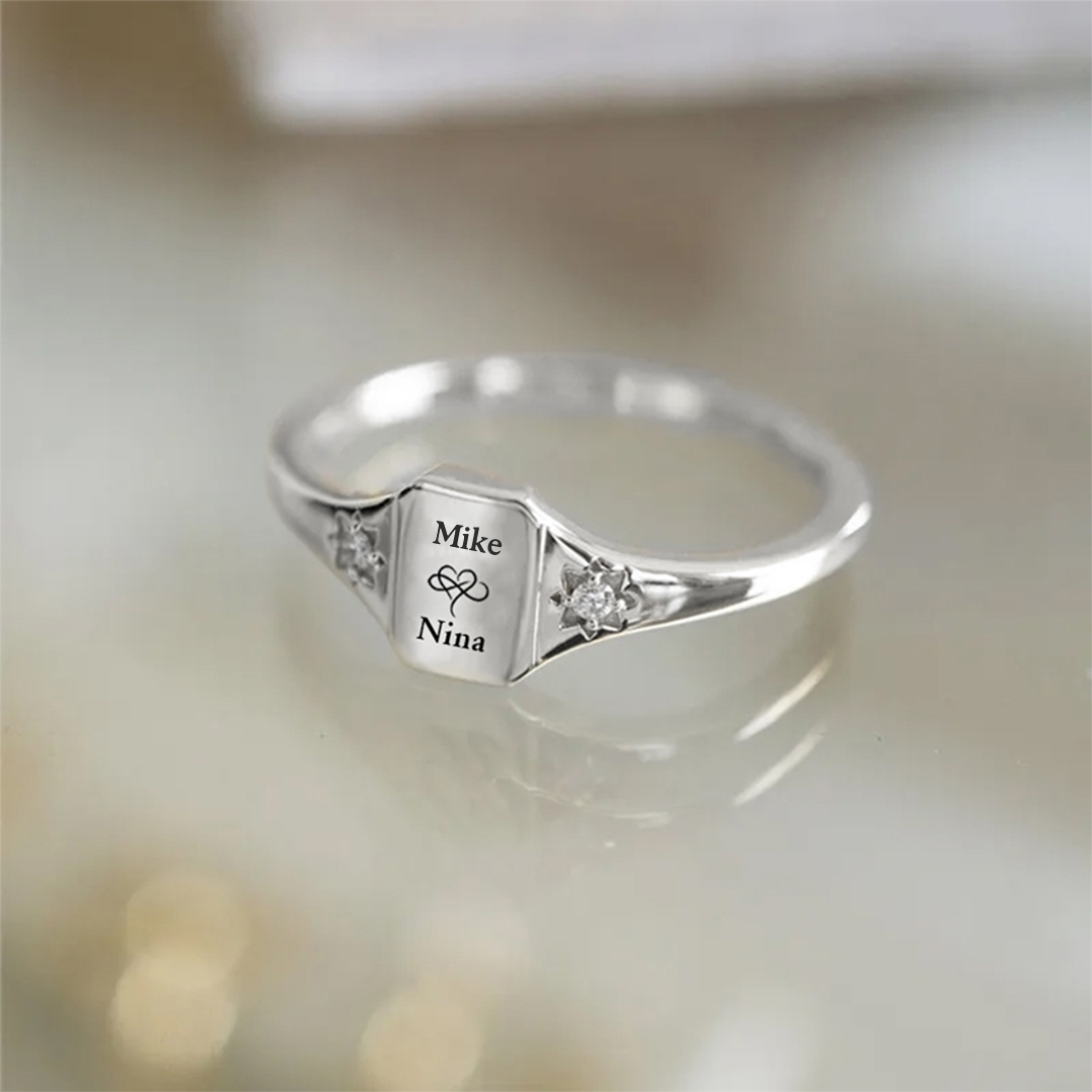 S925 Custom Names and Birthstones Dainty Ring