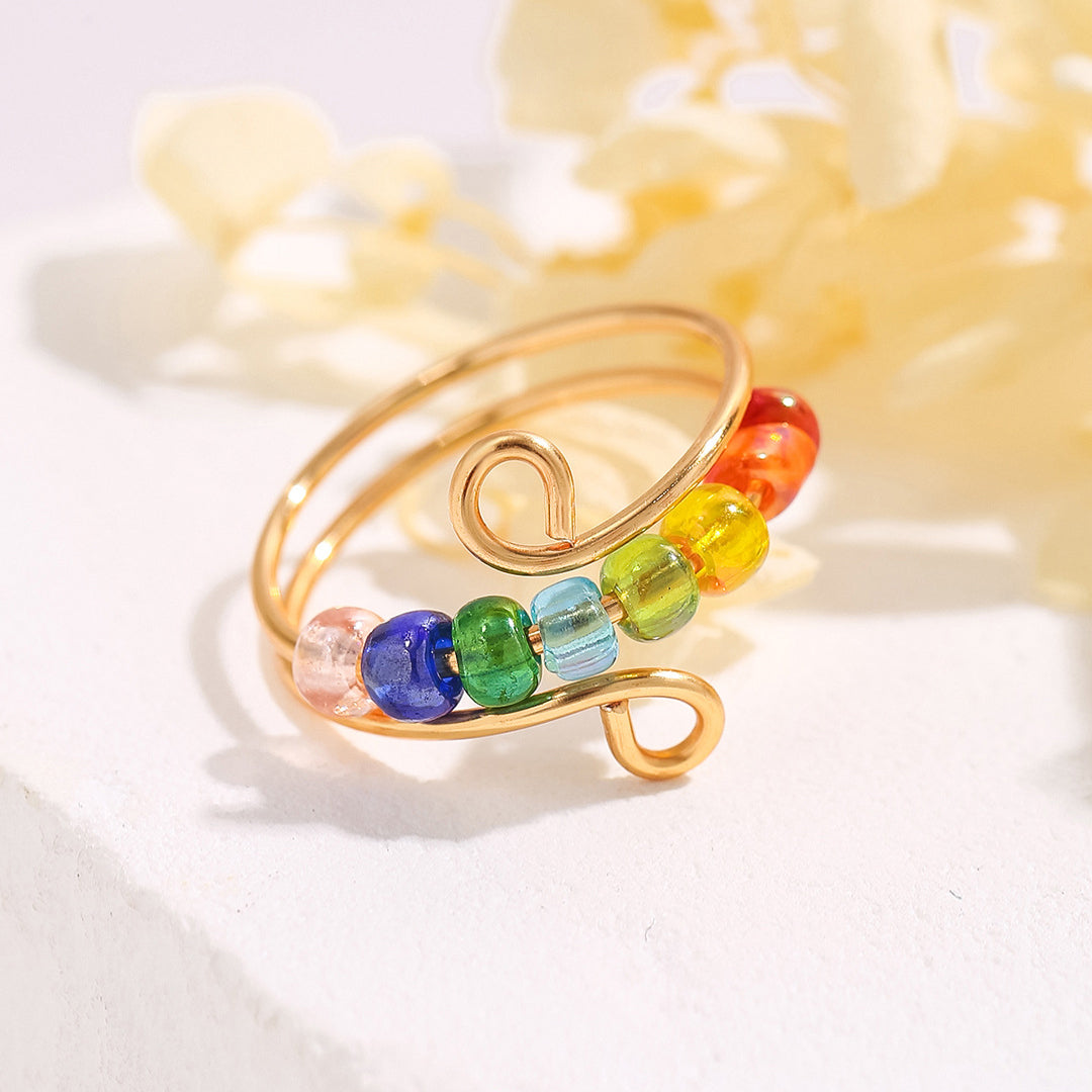 For Daughter - S925 Drive Away Your Anxiety Rainbow Beads Fidget Ring