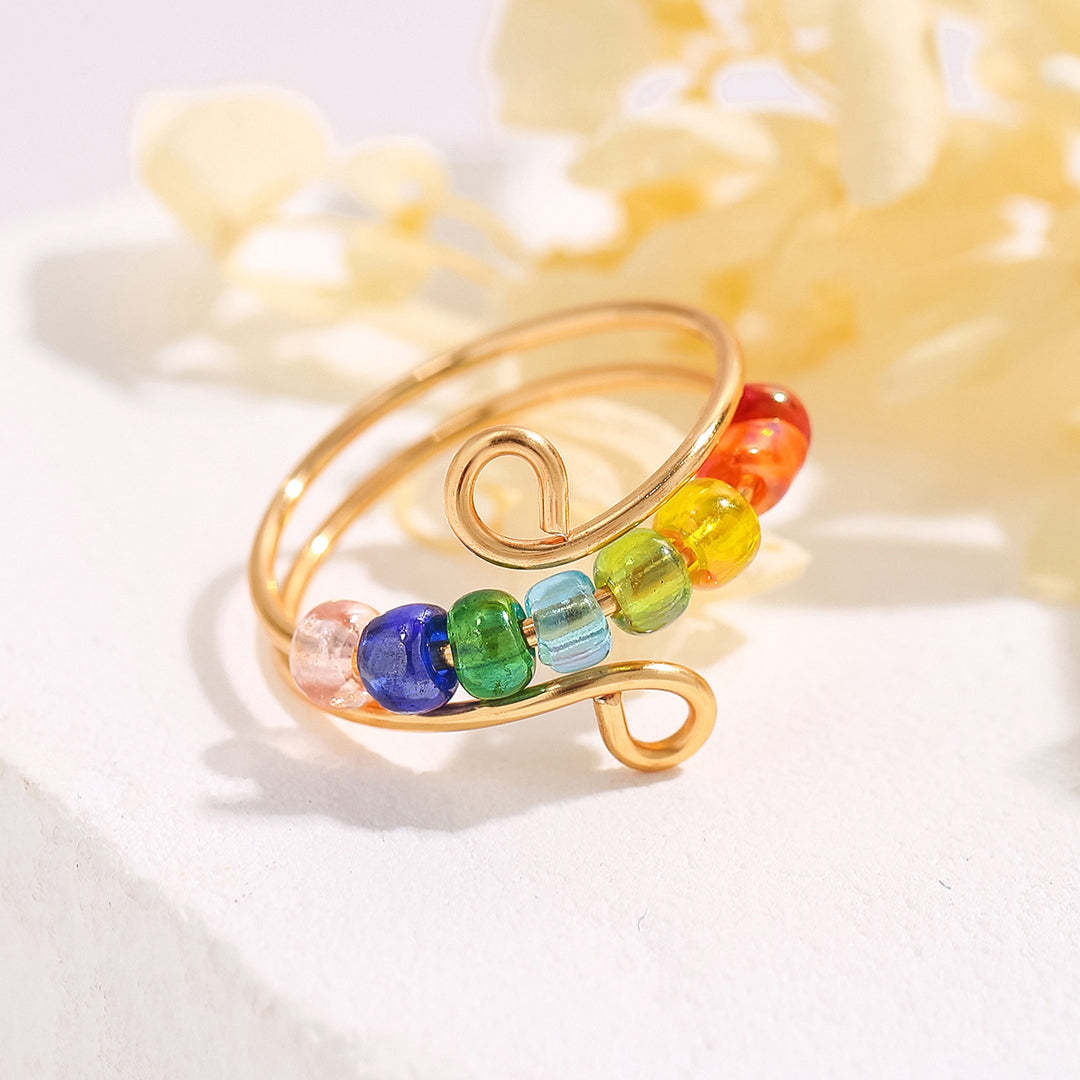 For Daughter - S925 Drive Away Your Anxiety Rainbow Beads Fidget Ring
