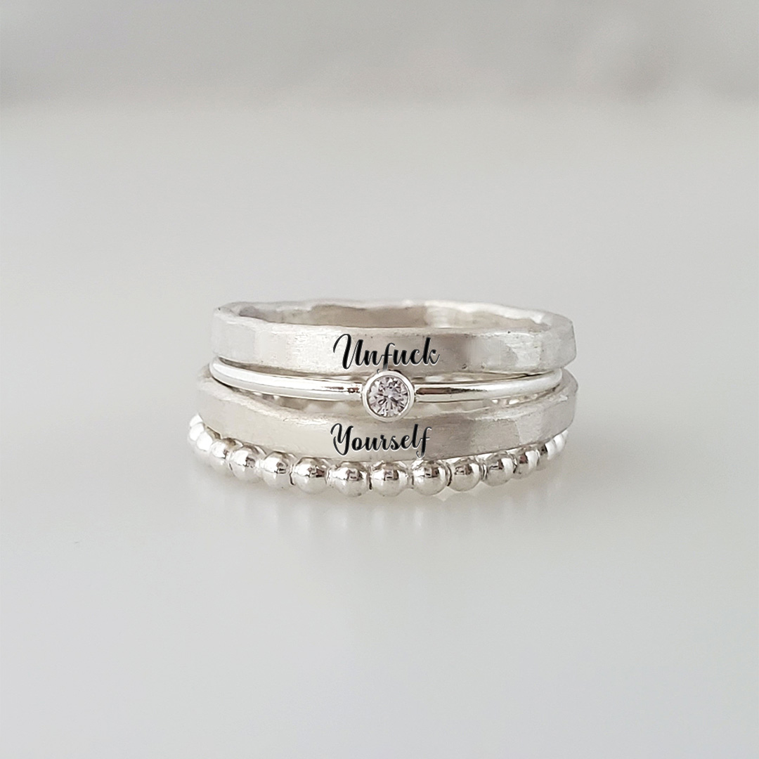S925 Unf❤️ck Yourself Stacked Ring - 4 Rings Set