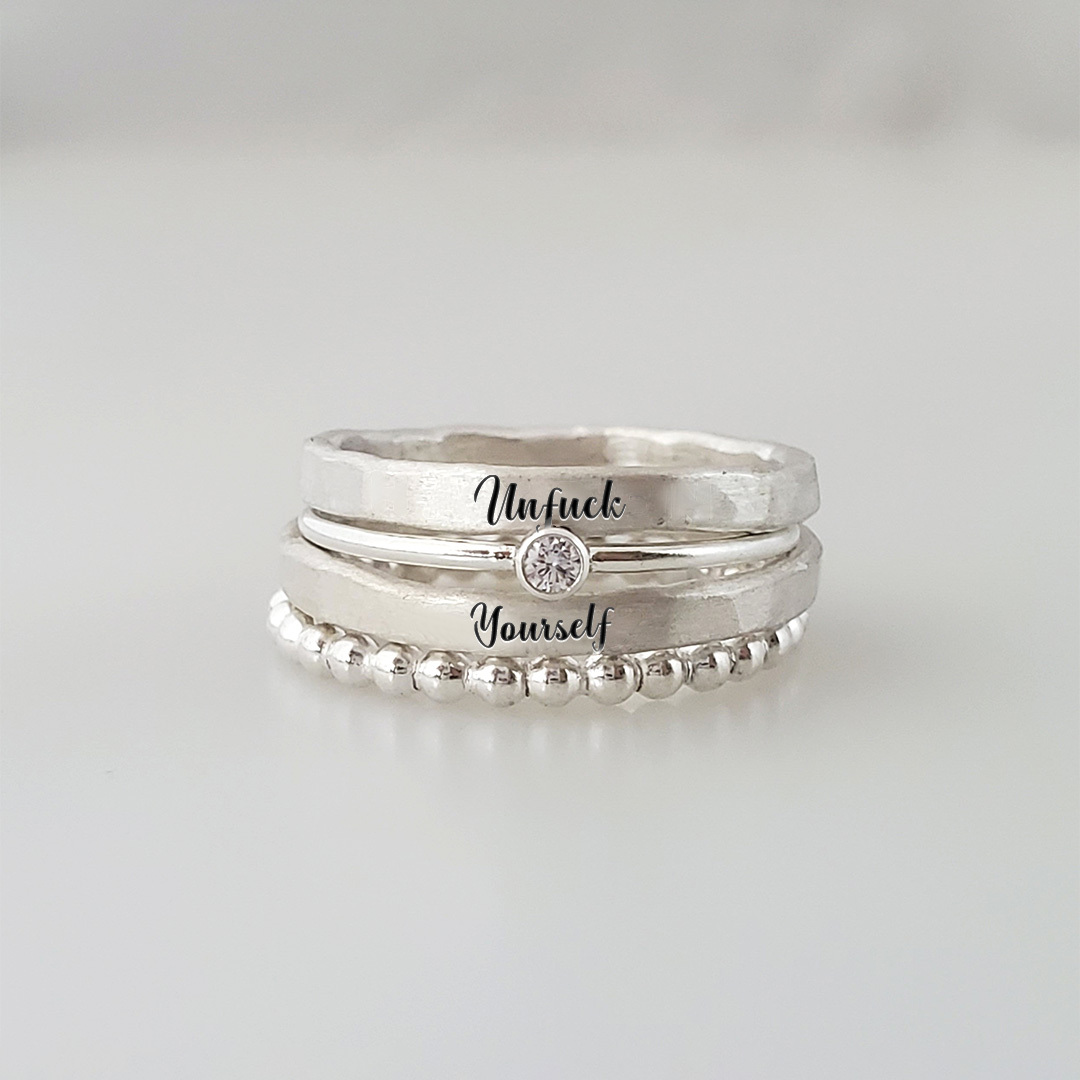 S925 Unf❤️ck Yourself Stacked Ring - 4 Rings Set