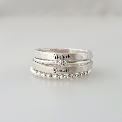S925 Unf❤️ck Yourself Stacked Ring - 4 Rings Set