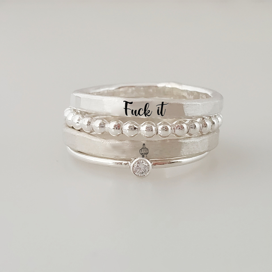 S925 Fuck It Stacked Ring - 4 Rings Set