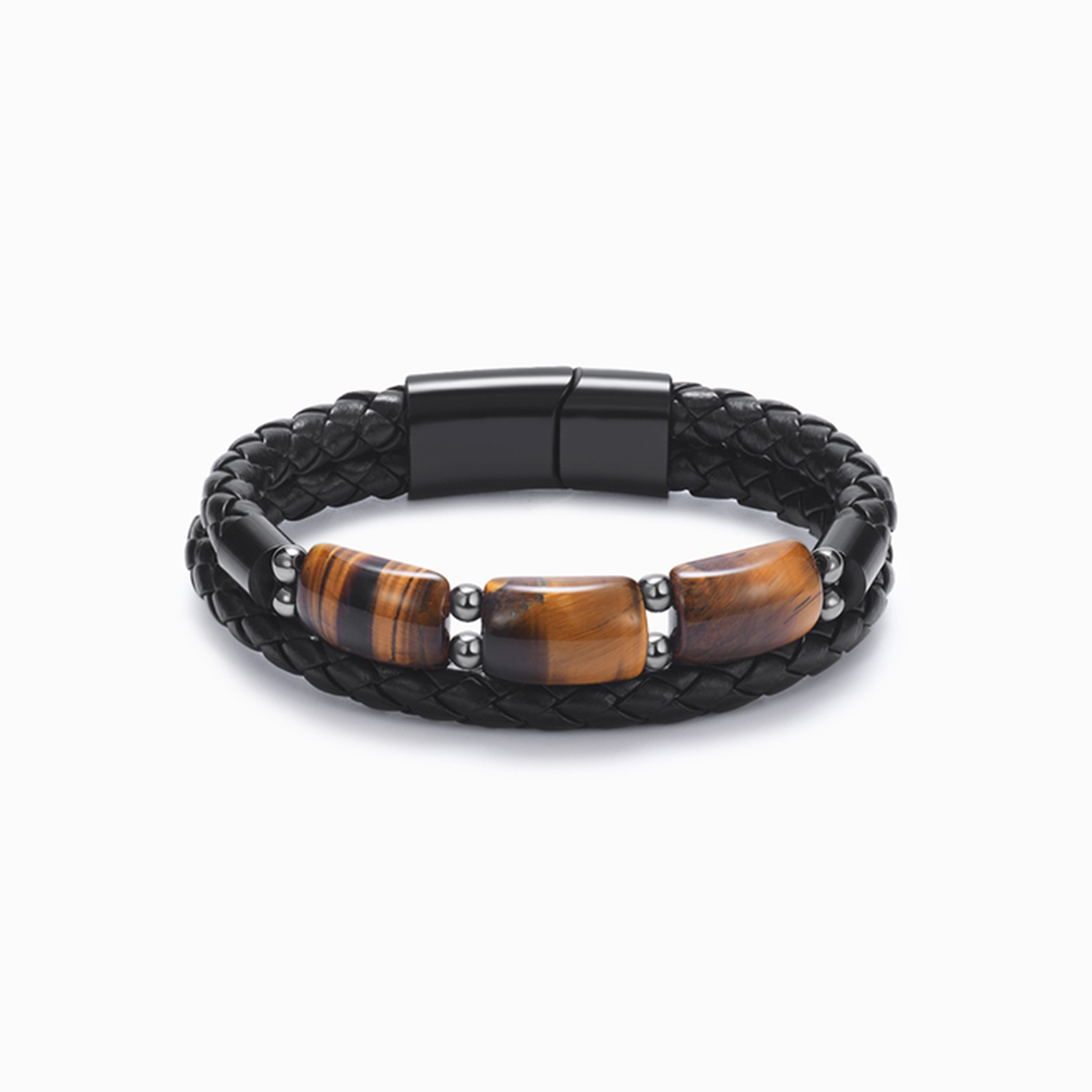 For Son -  Never Forget How Much I Love You Tiger Eye Leather Bracelet