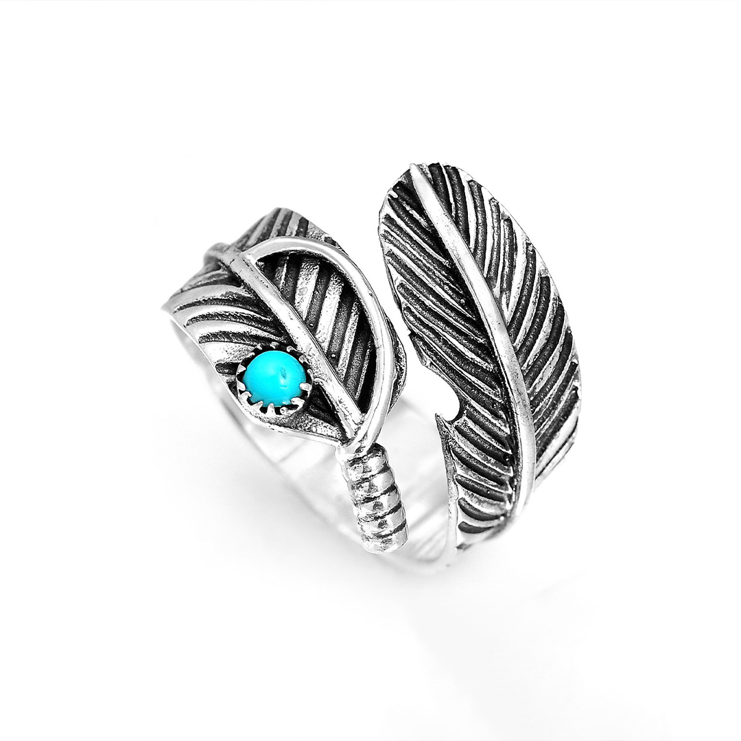 For Memorial- Always On My Mind Forever In My Heart Turquoise Feather Ring