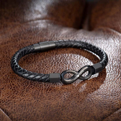 For Husband -  Personalized Dual Name Infinity Leather Bracelet