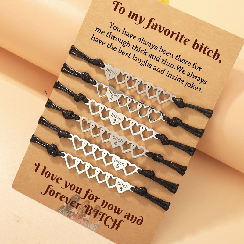 For Friend -  I Love You For Now And Forever BITCH Heart Braided Bracelet