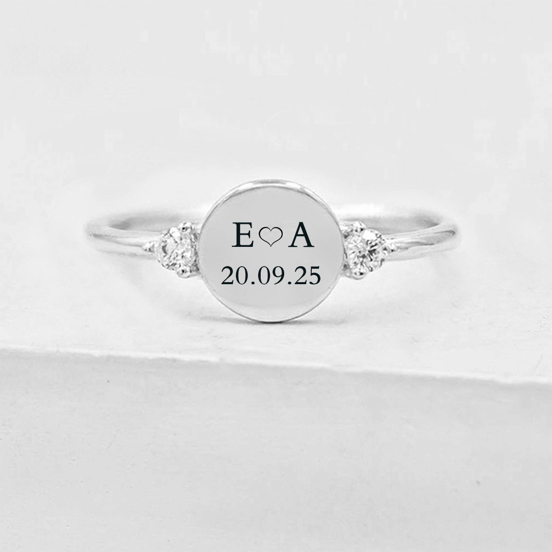 Special Date & Initials Double Diamond Custom Date Ring