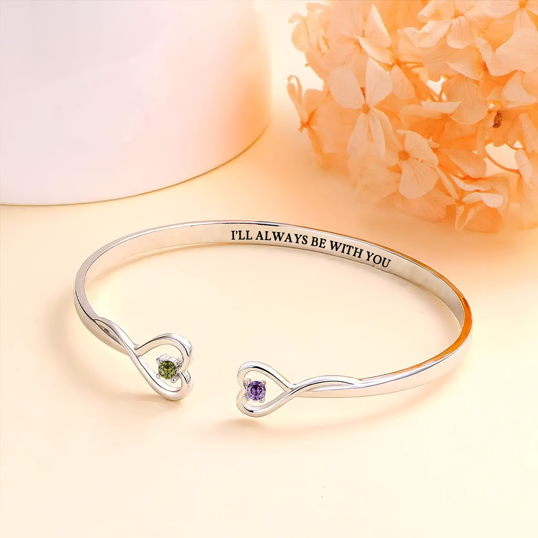 For Granddaughter - I'll Always Be With You Double Heart Custom Birthstone Bracelet