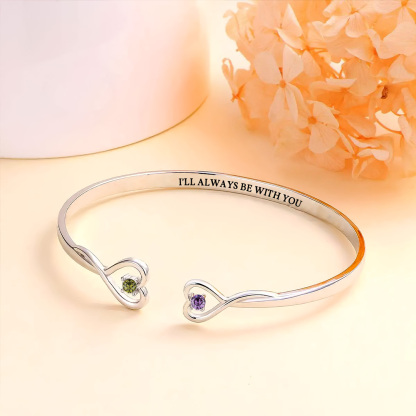 For Granddaughter - I'll Always Be With You Double Heart Custom Birthstone Bracelet