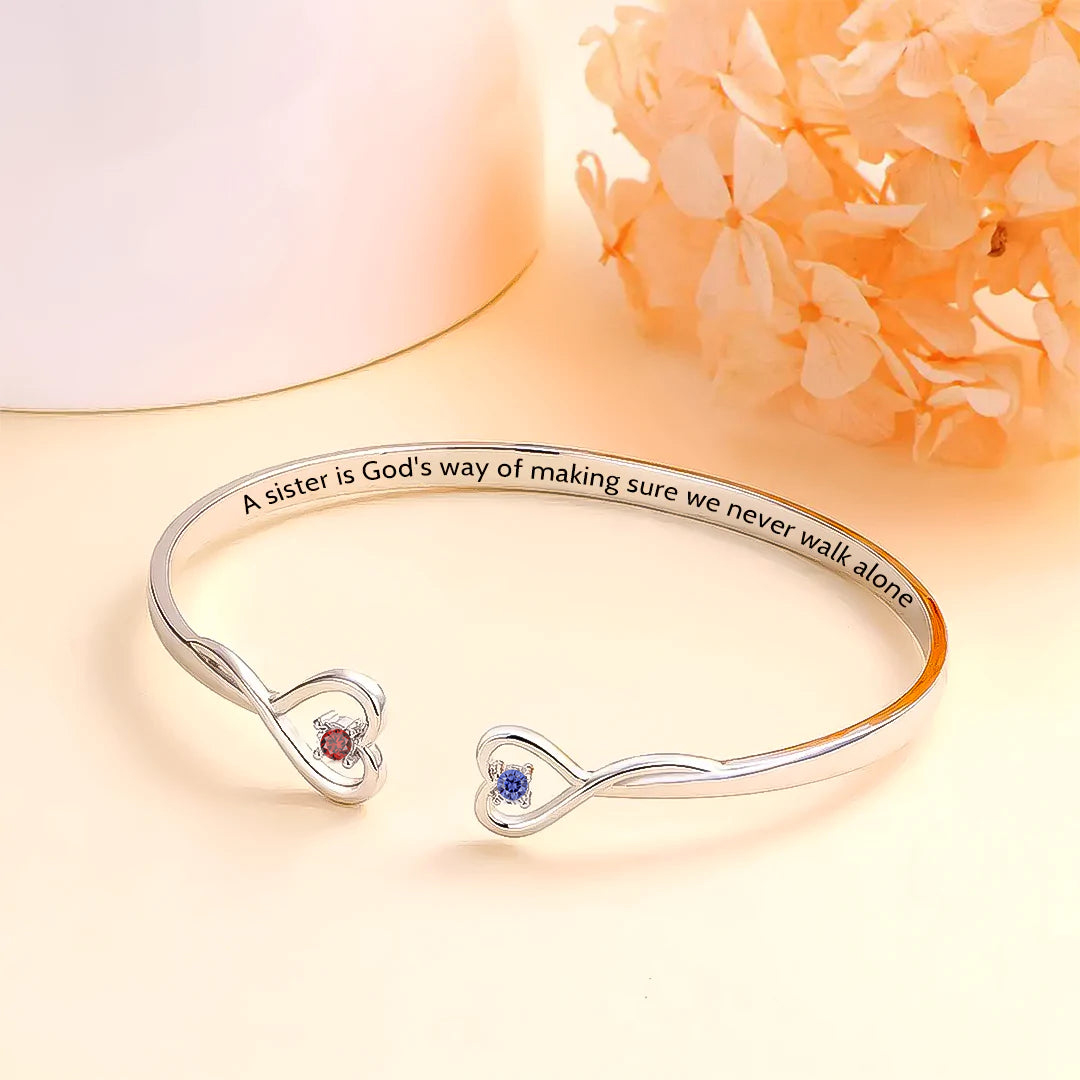 For Sister - A Sister Is God's Way Of Making Sure We Never Walk Alone Heart Custom Birthstones Bracelet