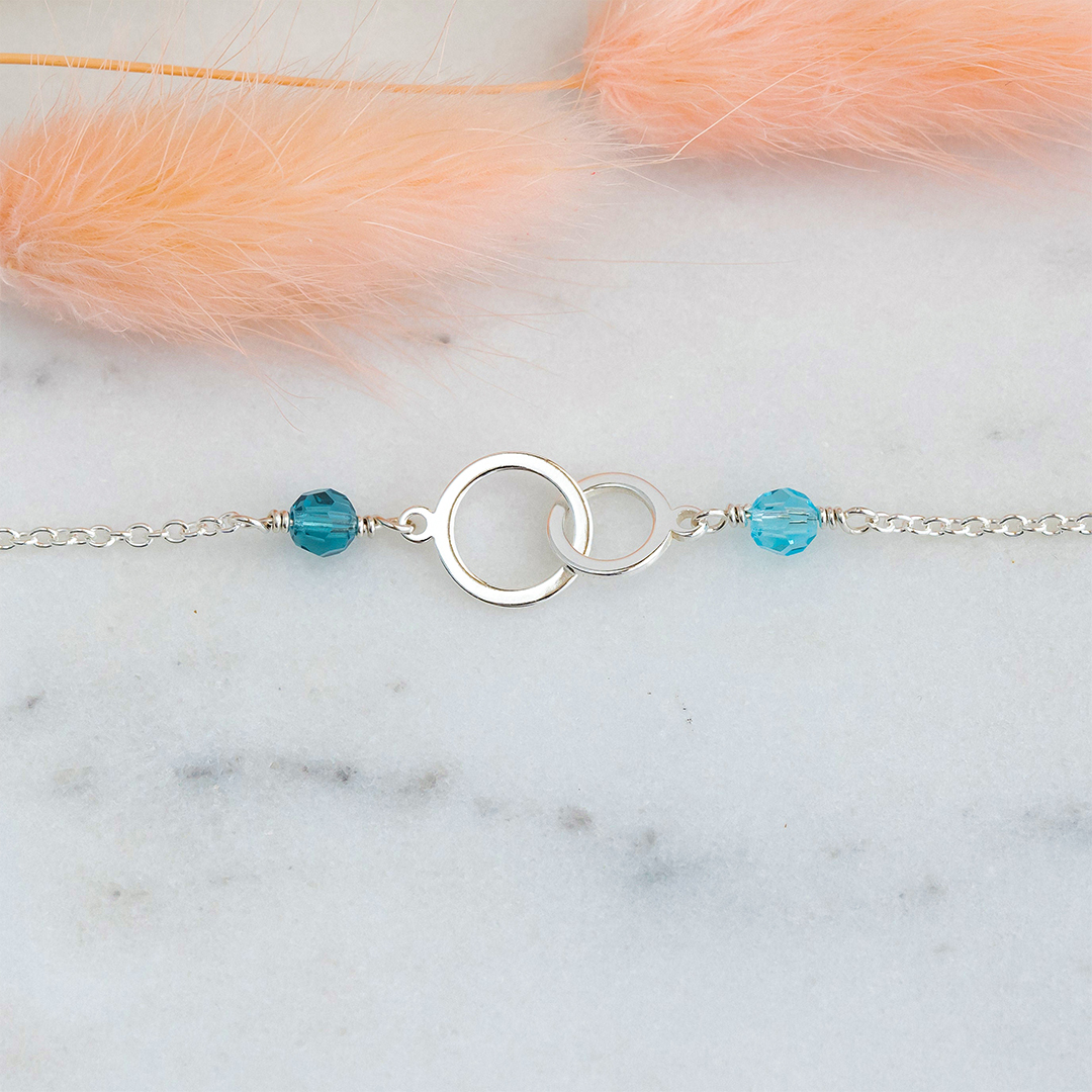 Mother & Daughter Forever Linked Together Custom 2 Birthstones Large And Small Circle Bracelet
