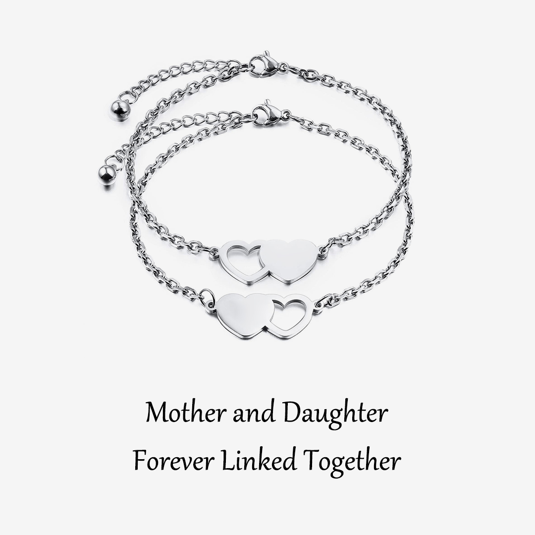 For Mother/Daughter - Mother and Daughter Forever Linked Together Heart Bracelet Set
