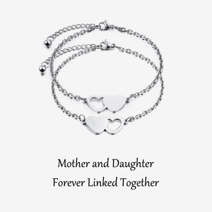 For Mother/Daughter - Mother and Daughter Forever Linked Together Heart Bracelet Set