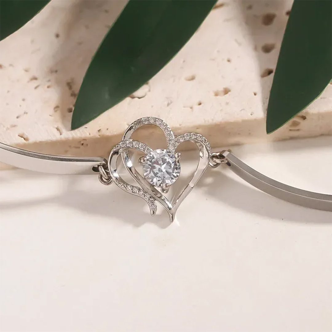 For Bonus Daughter- We Love You So Much Double Hearts And Diamonds Bracelet