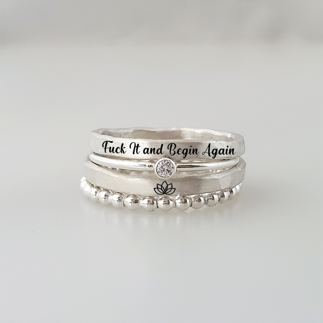 S925 Fuck It and Begin Again Stacked Ring - 4 Rings Set