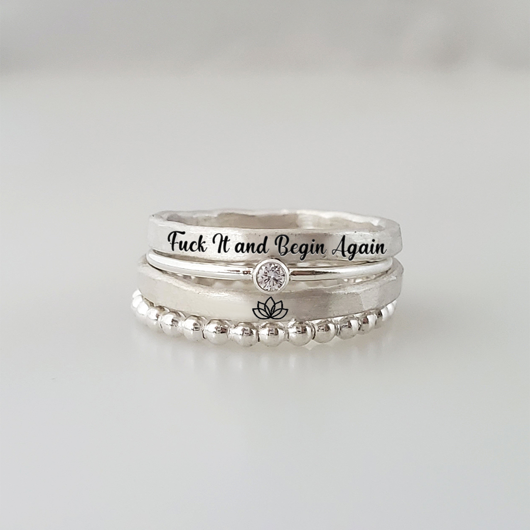 S925 Fuck It and Begin Again Stacked Ring - 4 Rings Set